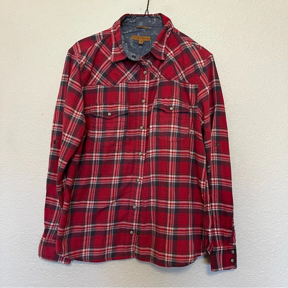 Jachs Girlfriend red plaid long sleeve snap button down shirt size medium - Picture 1 of 11